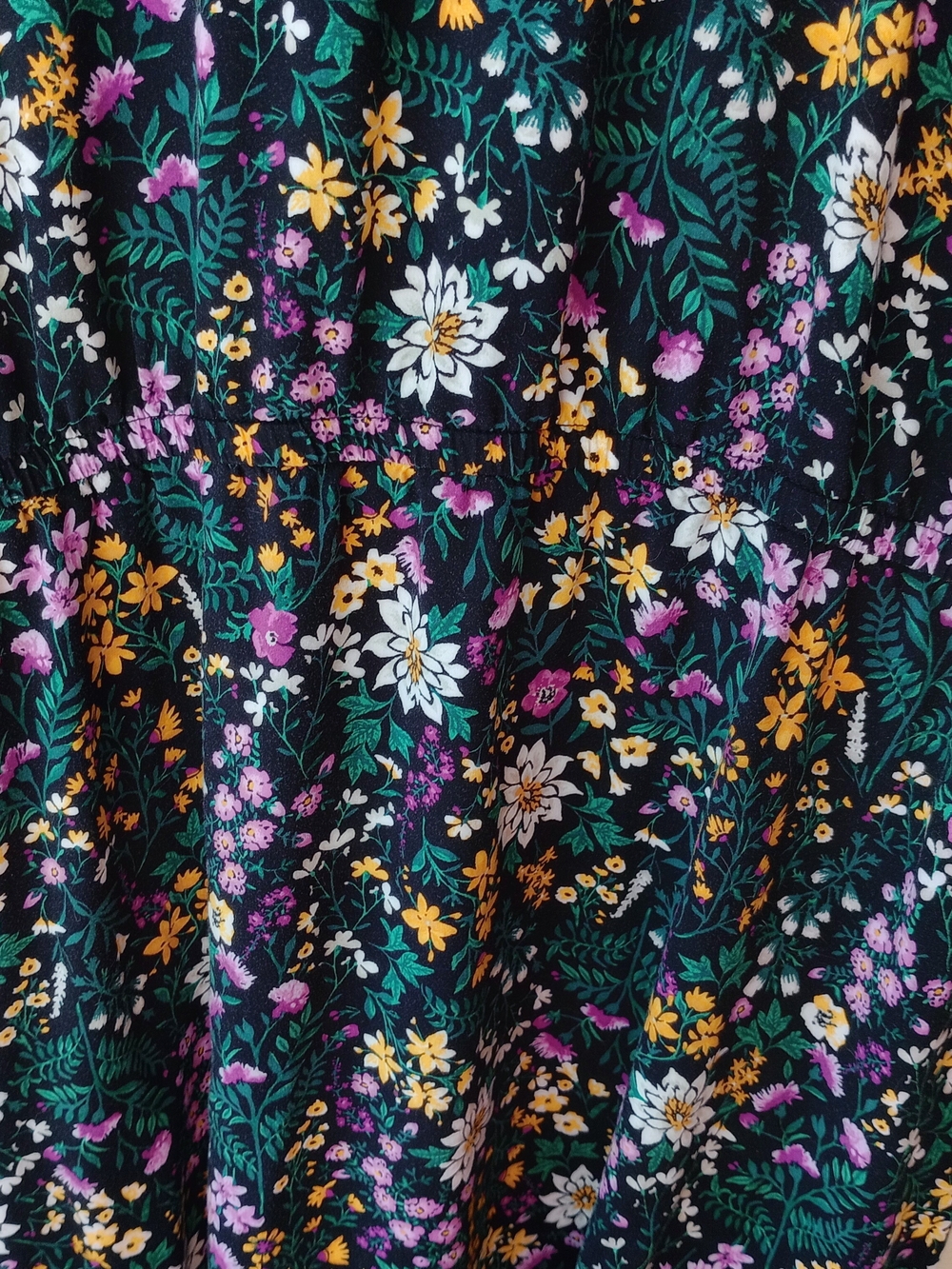 Old Navy Dark Green Floral Cap-Sleeve Tunic with Purple & Yellow Blooms. - Picture 5 of 7